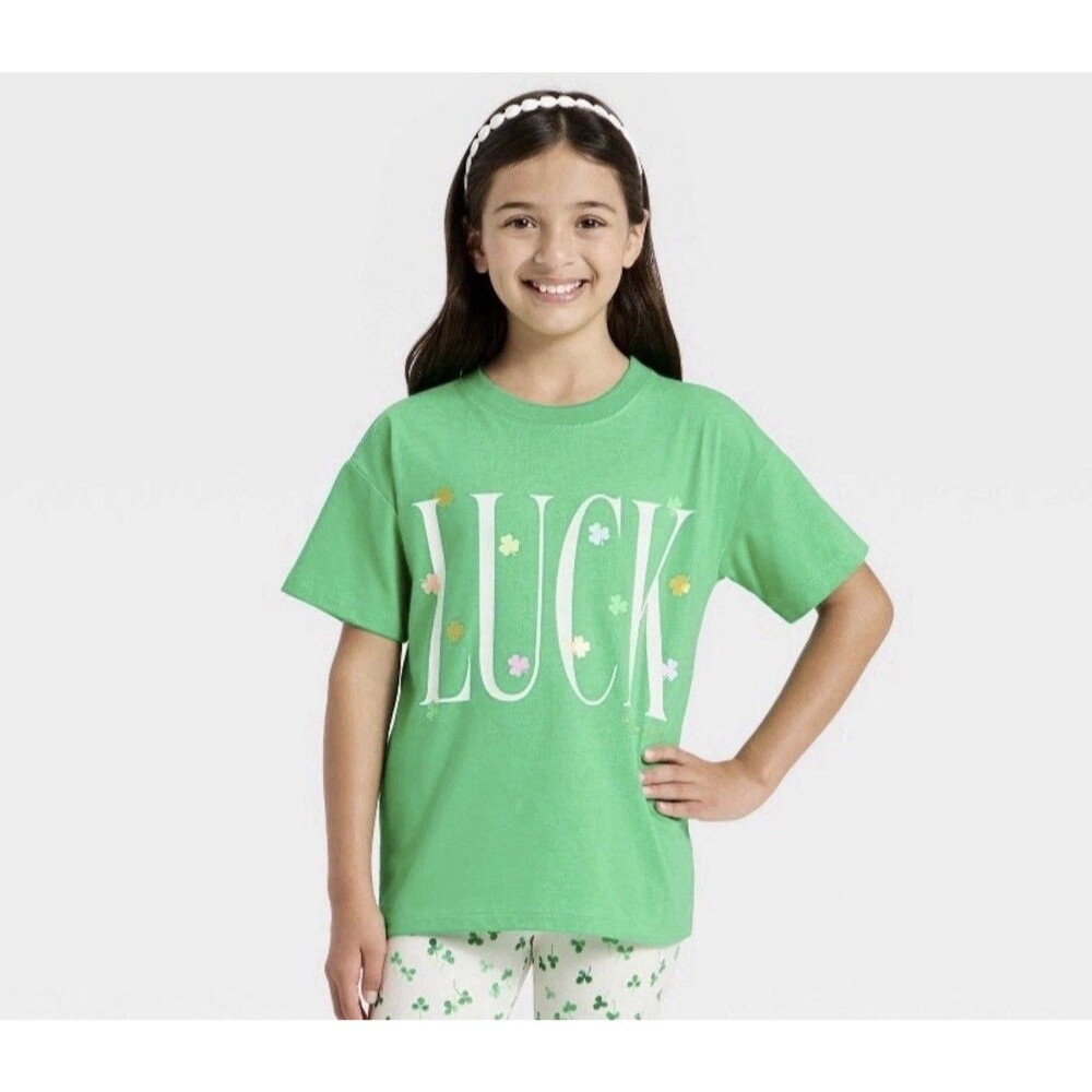 Girl’s Oversized St.Pats Lick Green Shirt Size Large 10/12 NWT